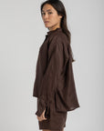 Women`s Dark Mocha Linen V-neck Top