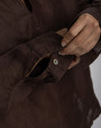 Women`s Dark Mocha Linen V-neck Top