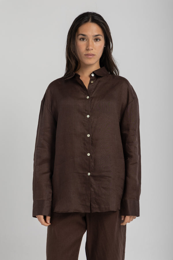 women`s dark mocha linen shirt