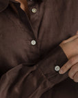 women`s dark mocha linen shirt