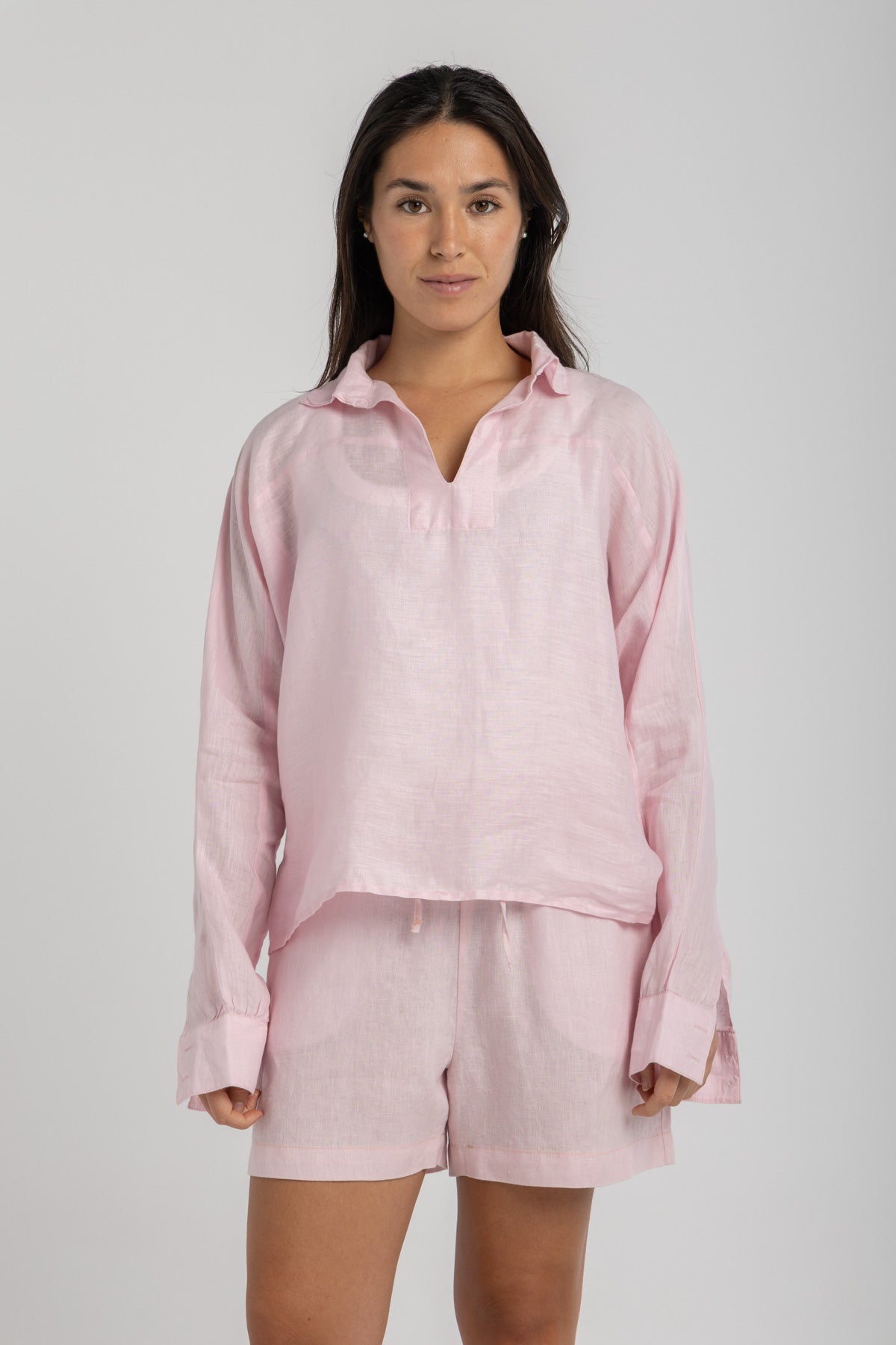 Women's Baby Pink Linen Shorts