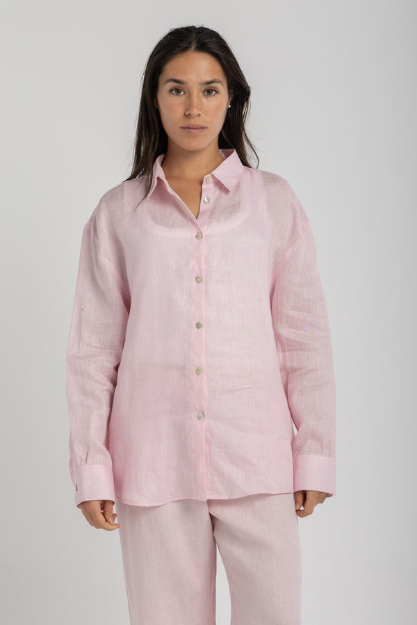 Women`s Baby Pink Linen Shirt