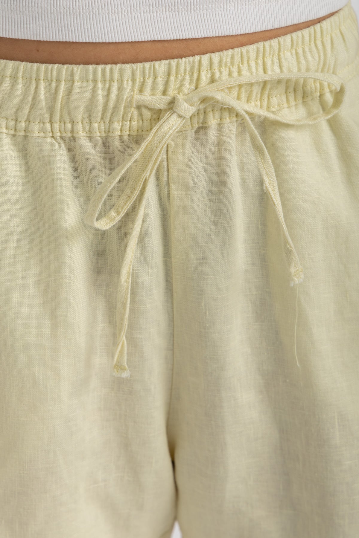Women's Baby Yellow Linen Shorts