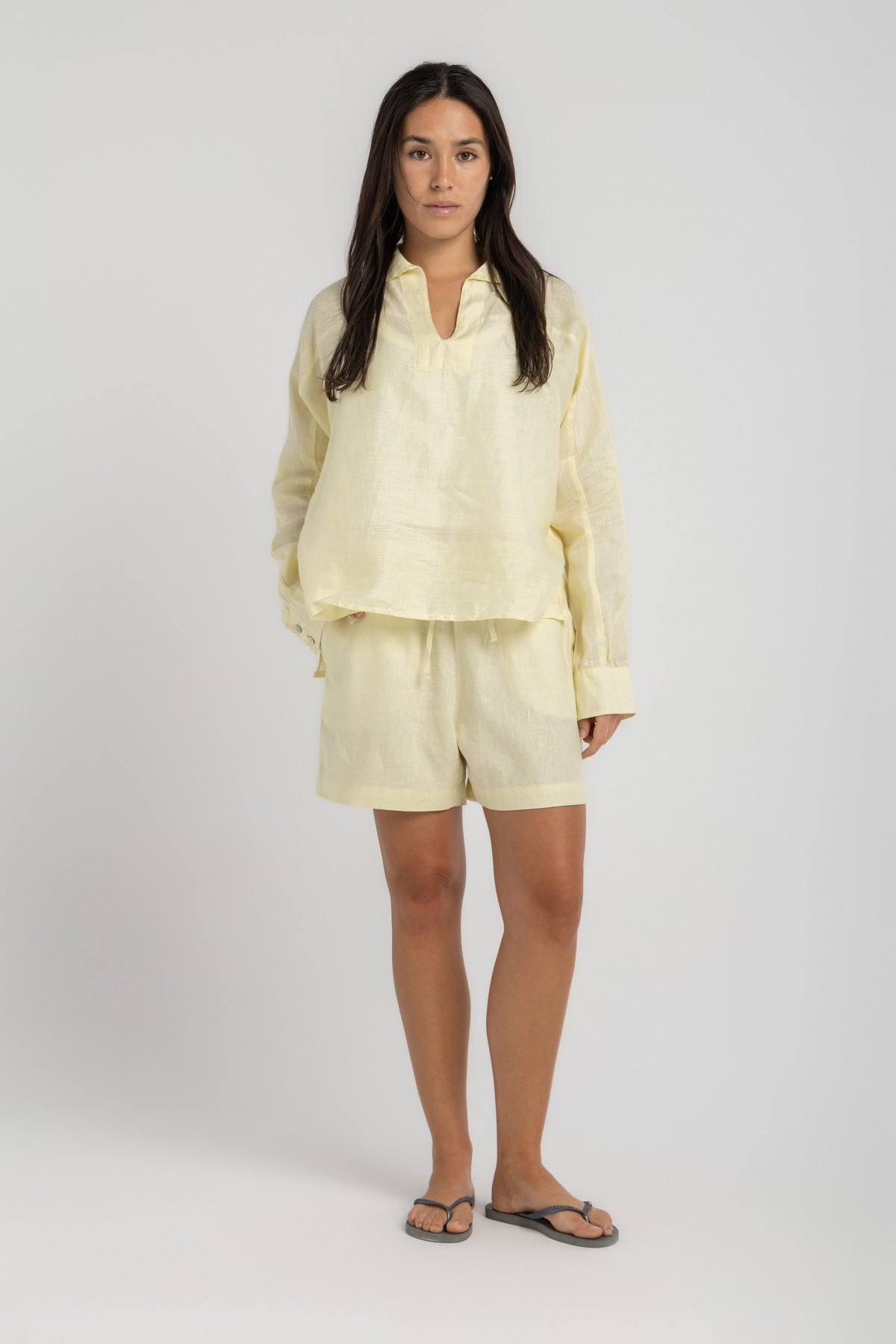 Women's Baby Yellow Linen Shorts