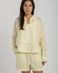 Women`s Baby Yellow Linen V-Neck Top
