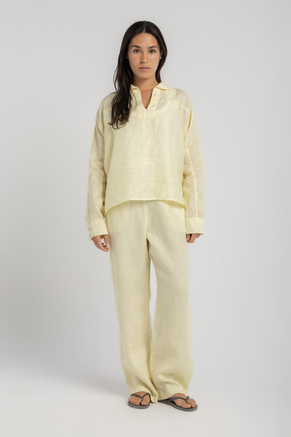 Women`s Baby Yellow Linen V-Neck Top
