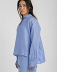 Women`s Capri Blue Linen V-Neck Top