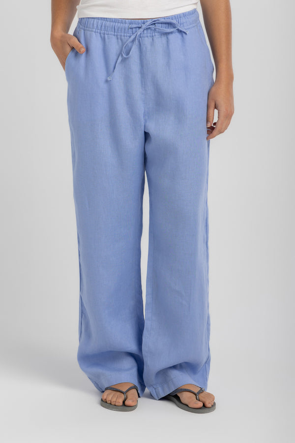 Women's Capri Blue Linen Pants