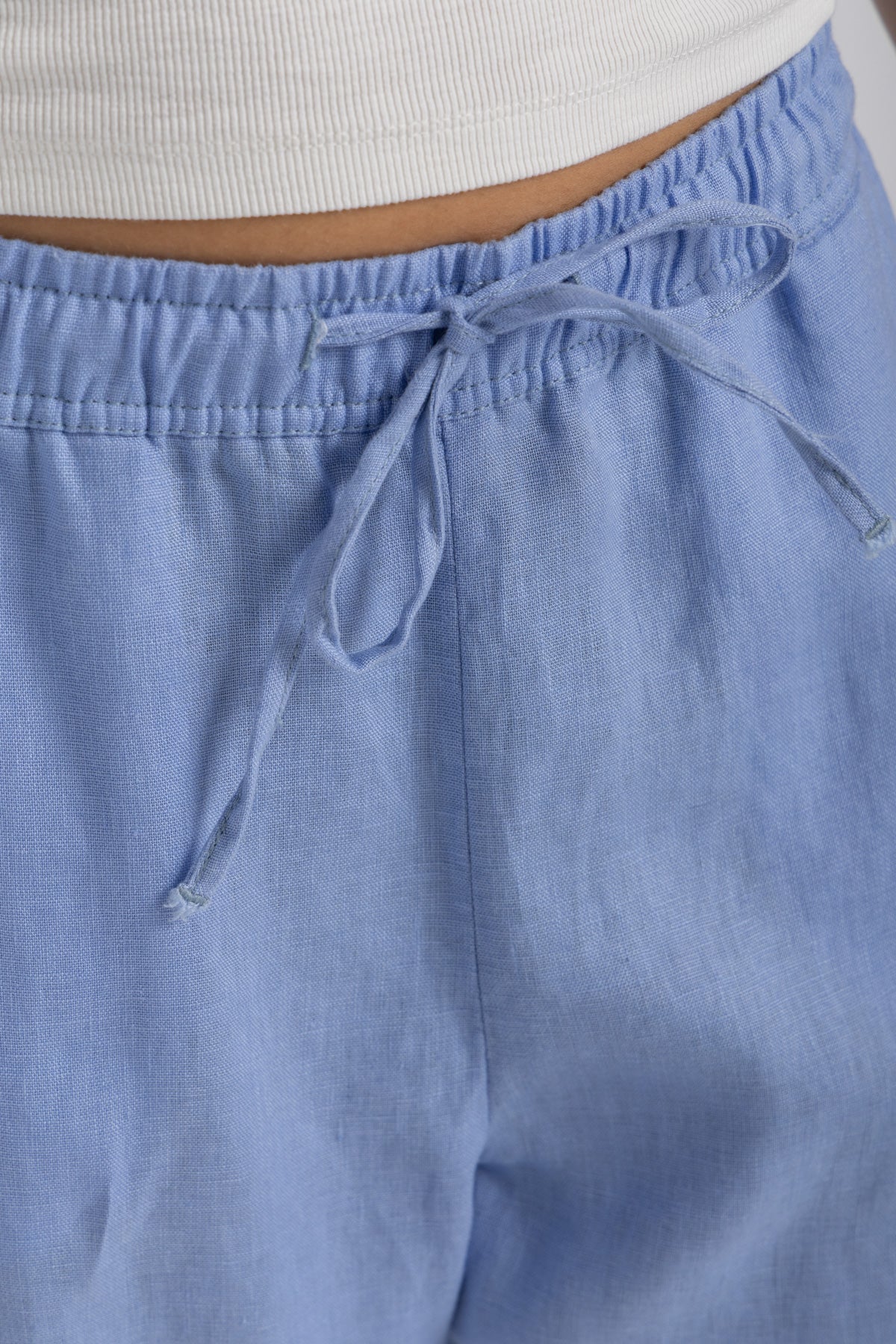 Women's Capri Blue Linen Pants
