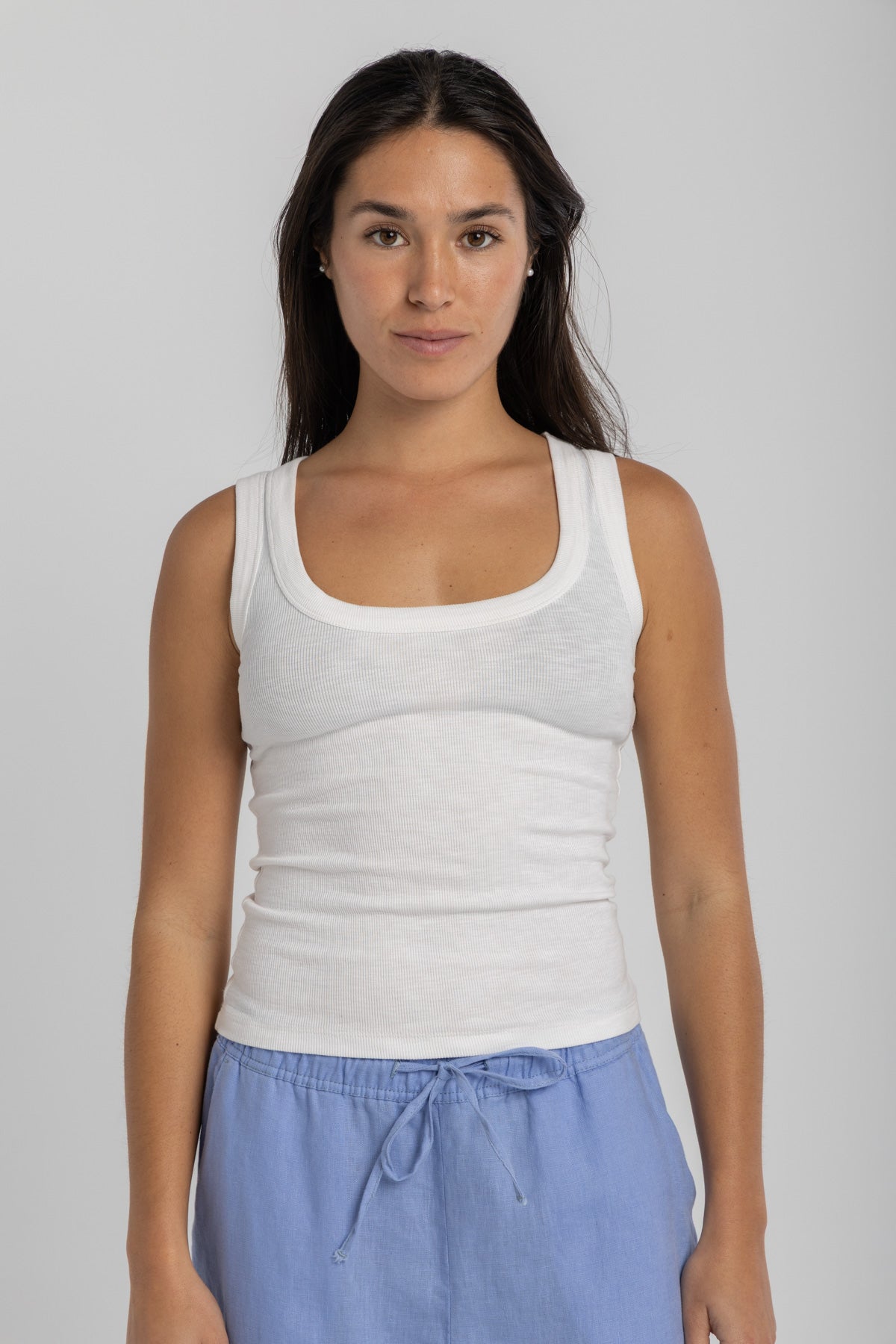 Women's White Ribbed Tank Top