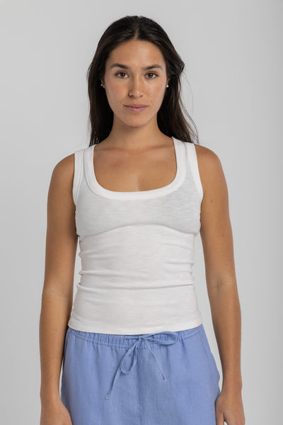 Women's White Ribbed Tank Top