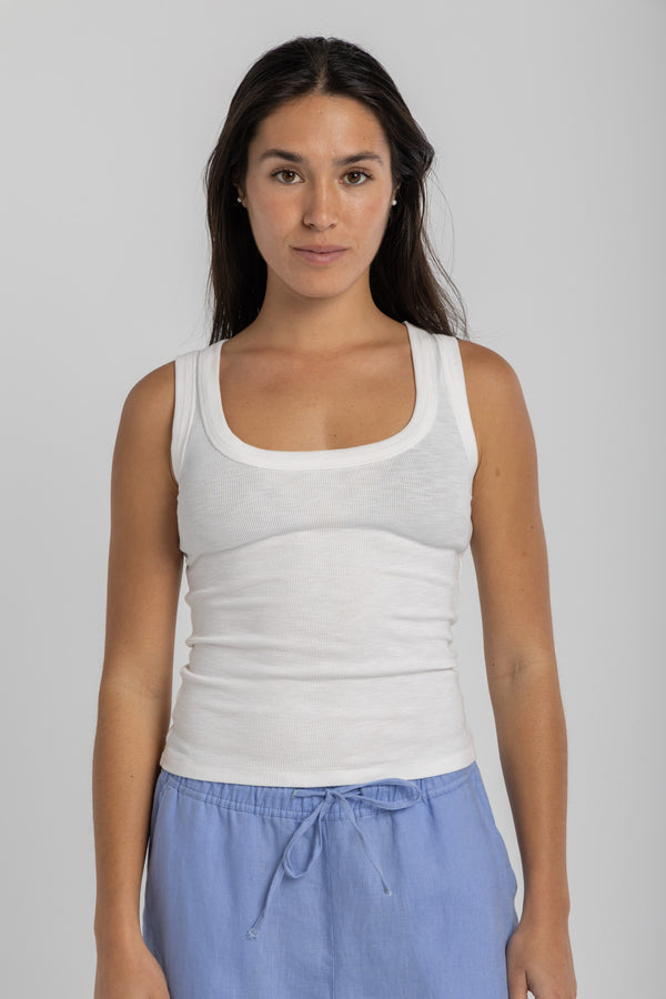 Women's White Ribbed Tank Top
