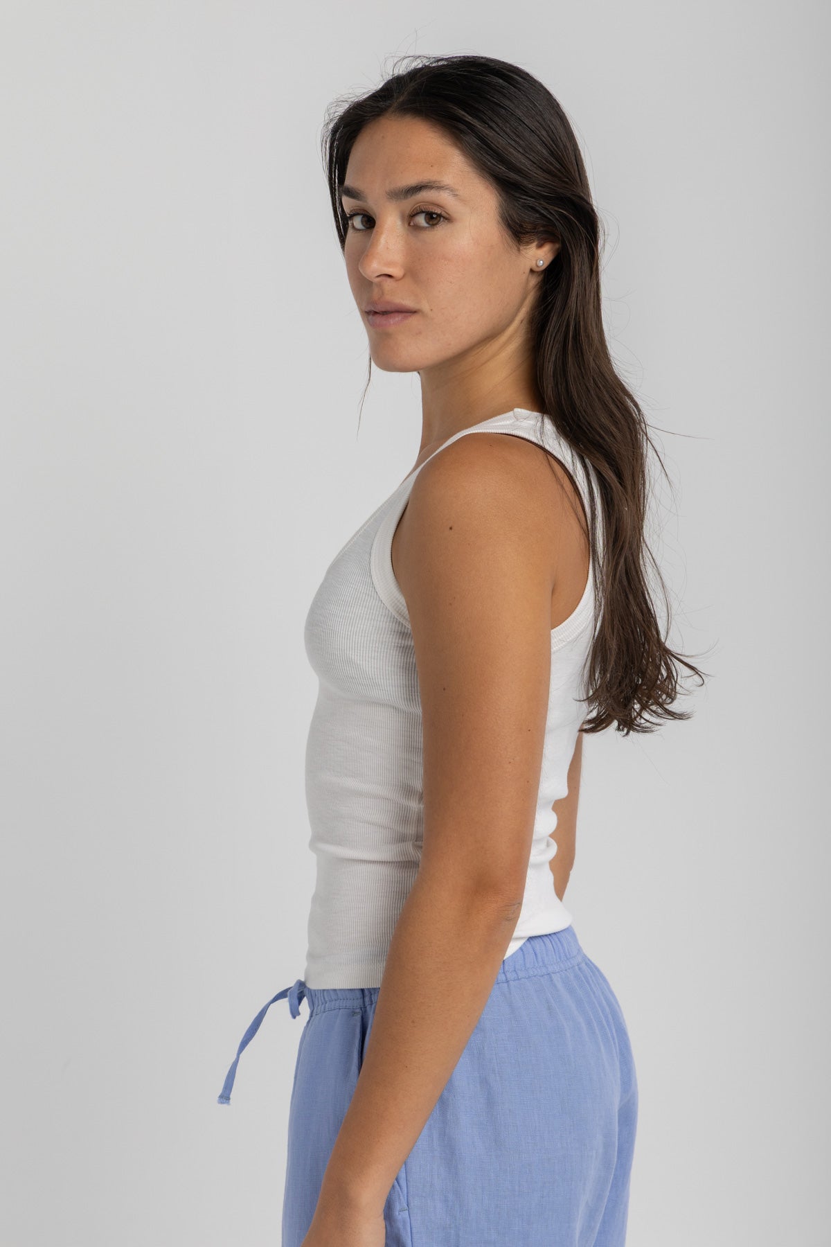 Women's White Ribbed Tank Top
