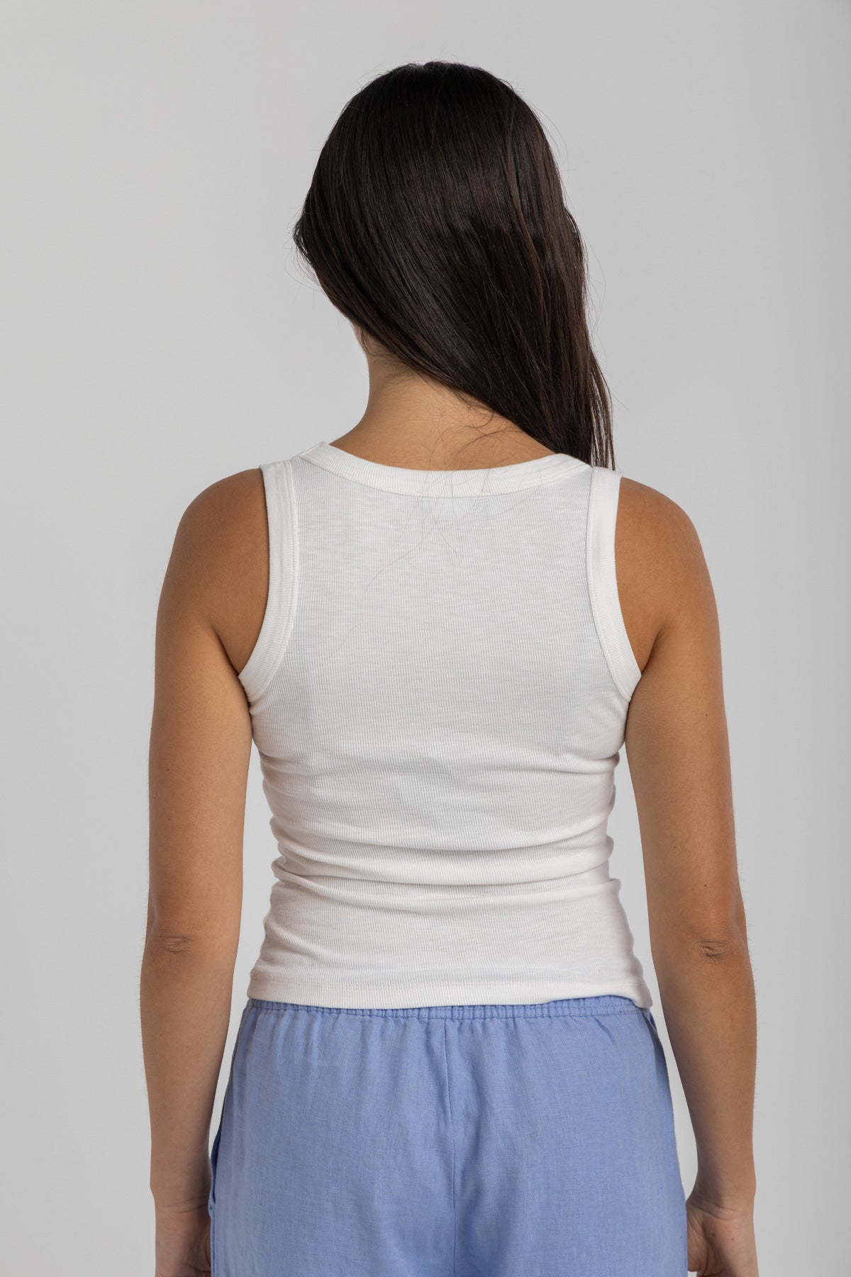 Women's White Ribbed Tank Top