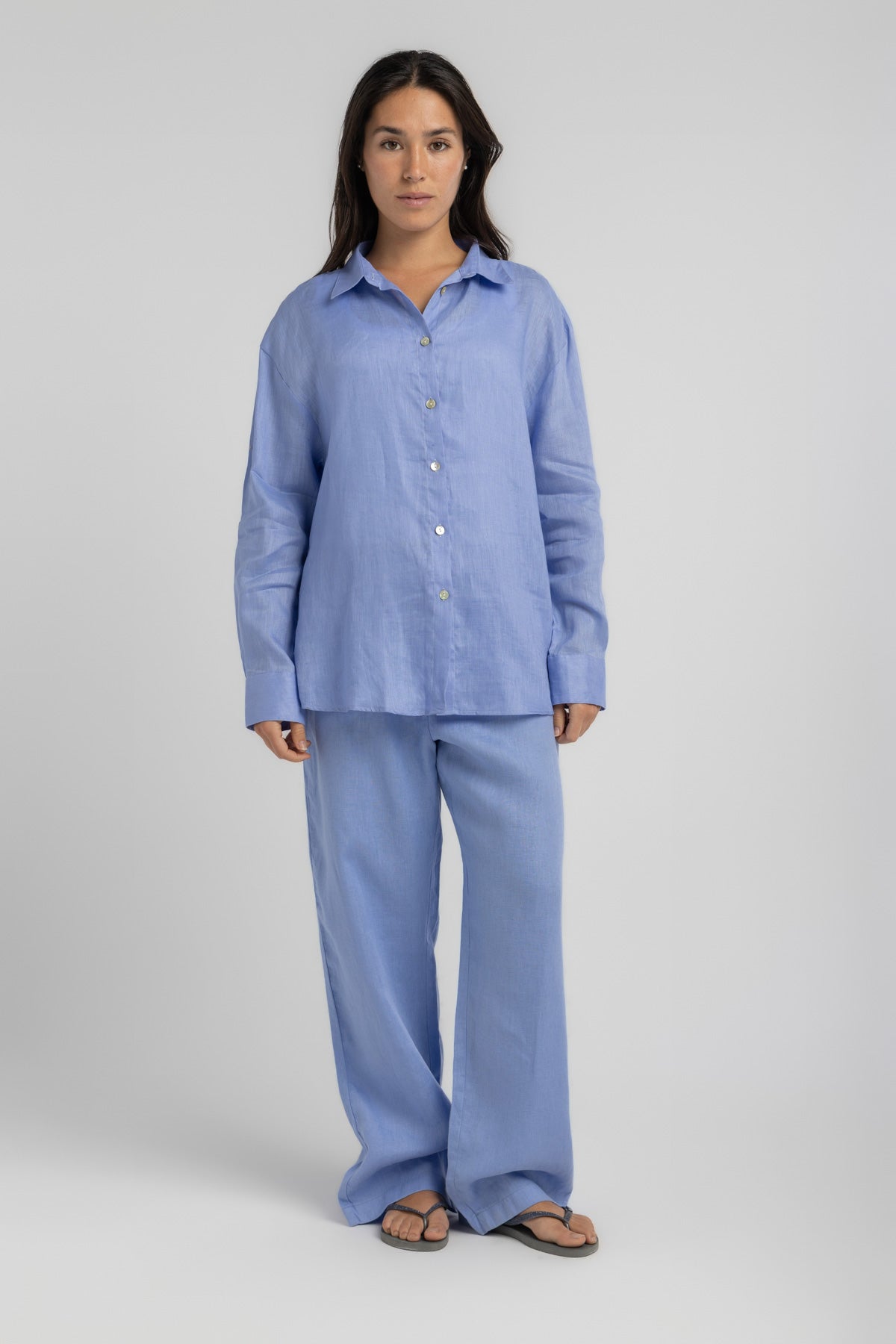 Women's Capri Blue Linen Pants