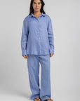 Women's Capri Blue Linen Pants