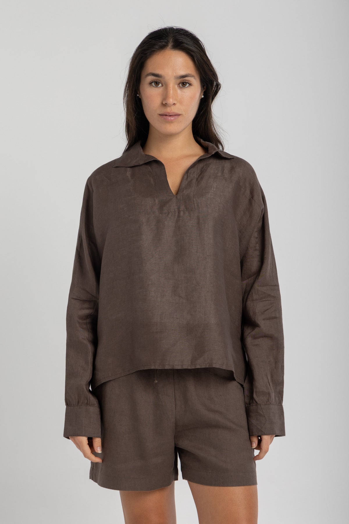 Women's Dusty Taupe Linen Shorts