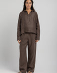 Women`s Dusty Taupe Linen V-Neck Top
