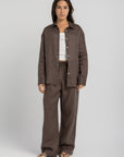 women`s dusty taupe linen shirt