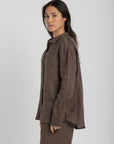 women`s dusty taupe linen shirt