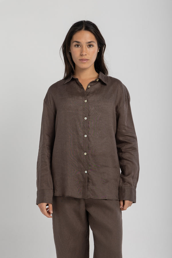 women`s dusty taupe linen shirt