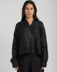 Women`s Black Linen V-Neck Top