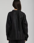 Women`s Black Linen V-Neck Top