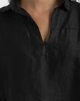 Women`s Black Linen V-Neck Top