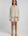 Women's Beige Linen Shorts