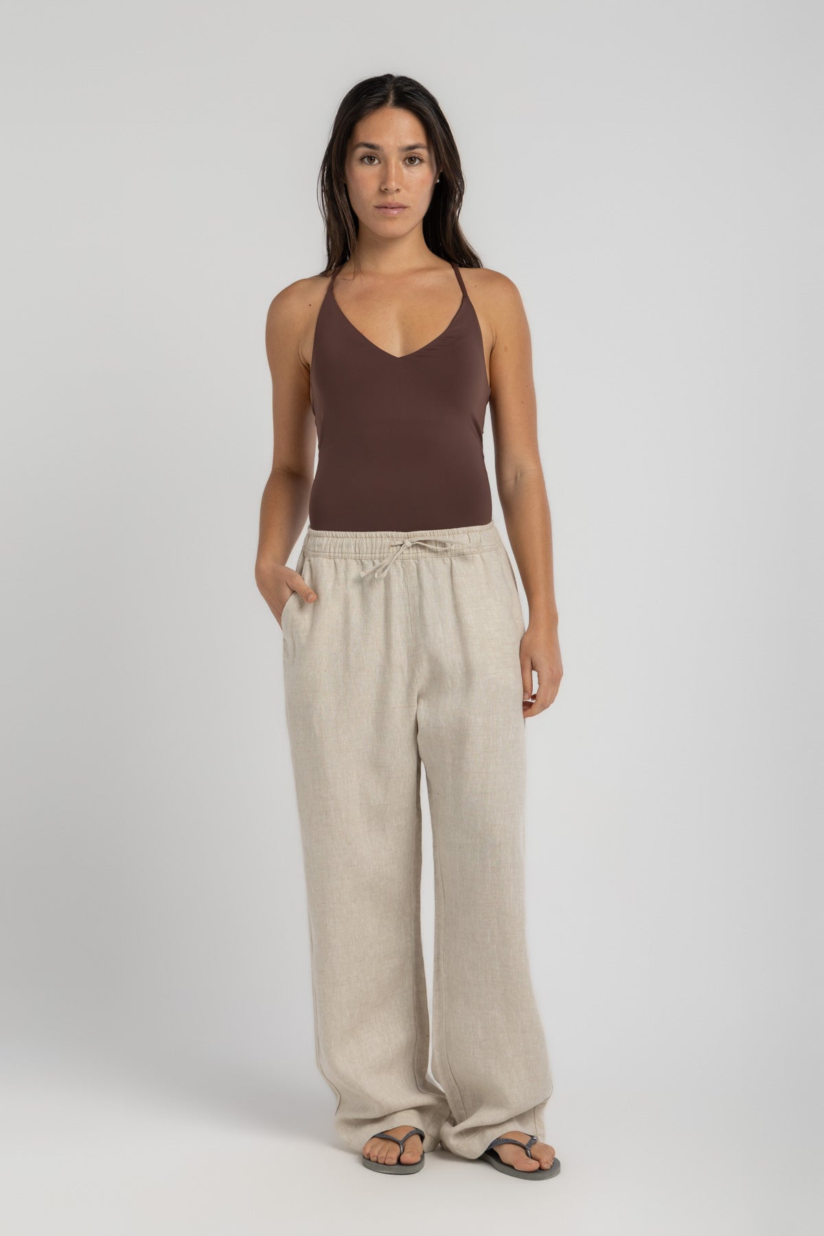 Women's Beige Linen Pants – Kai Collections