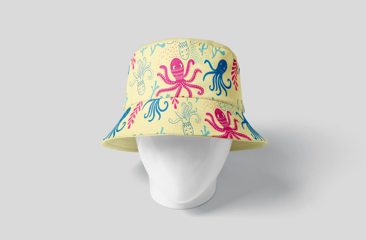 Kids Yellow Octopus Bucket Hat