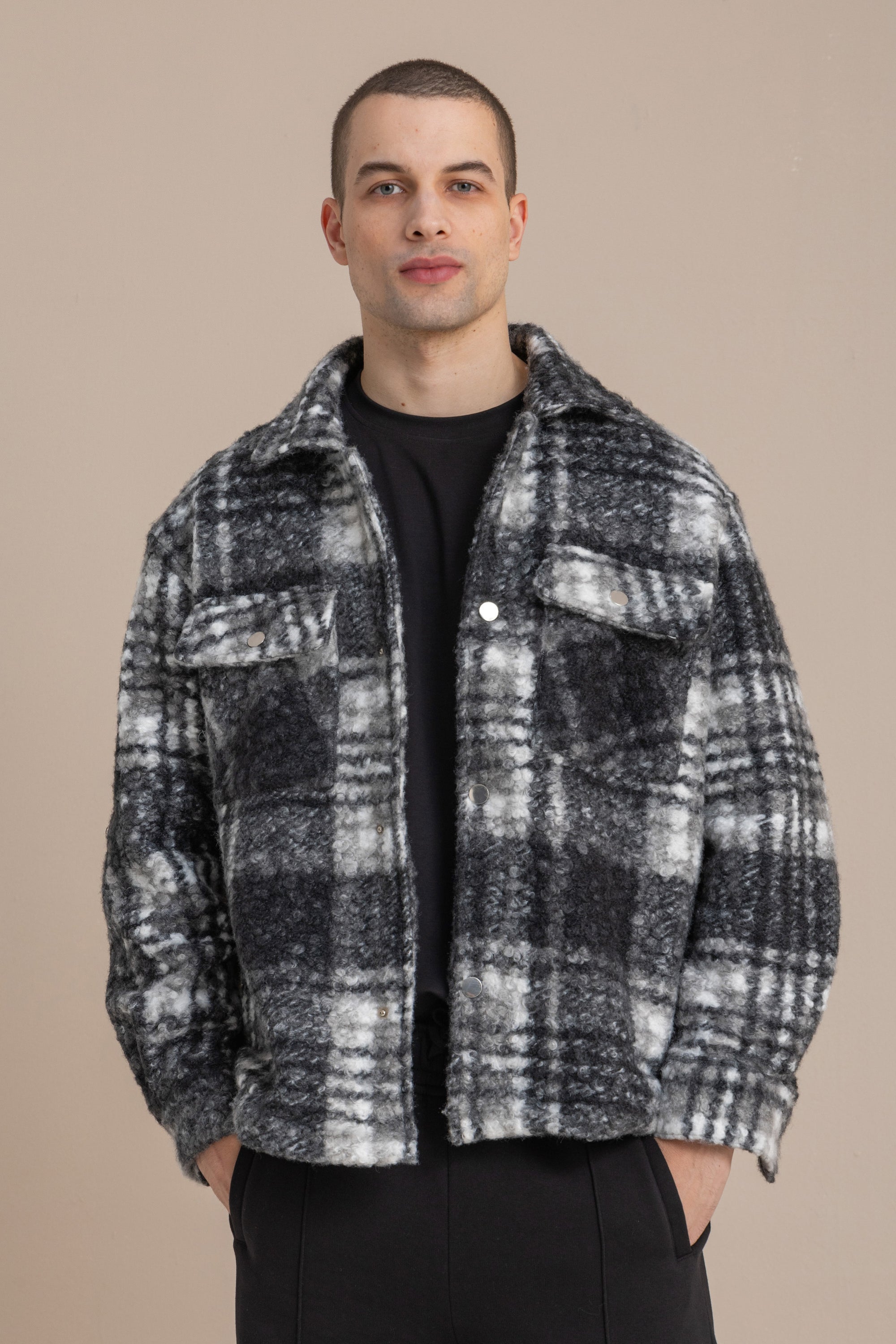 Black Plaid Sherpa Jacket