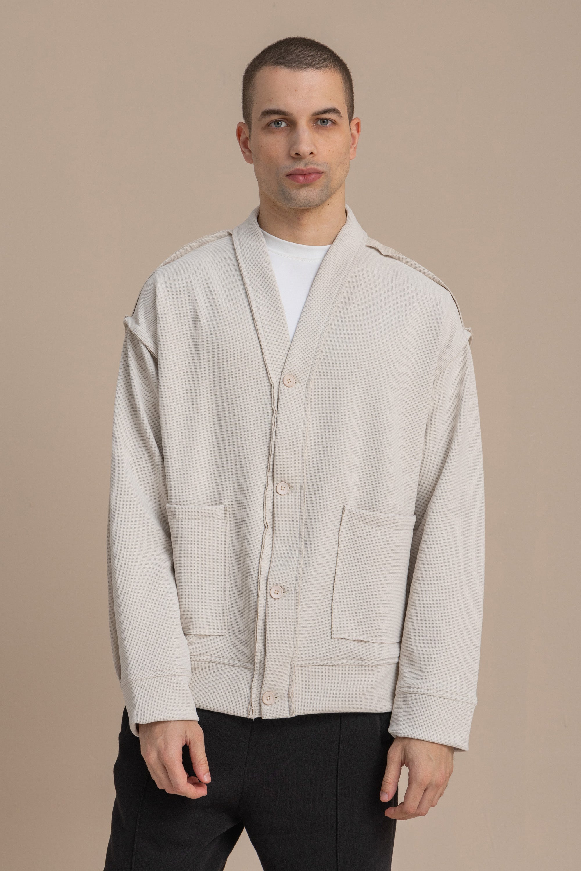 Unisex Off-White Textured Cardigan – Kai Collections
