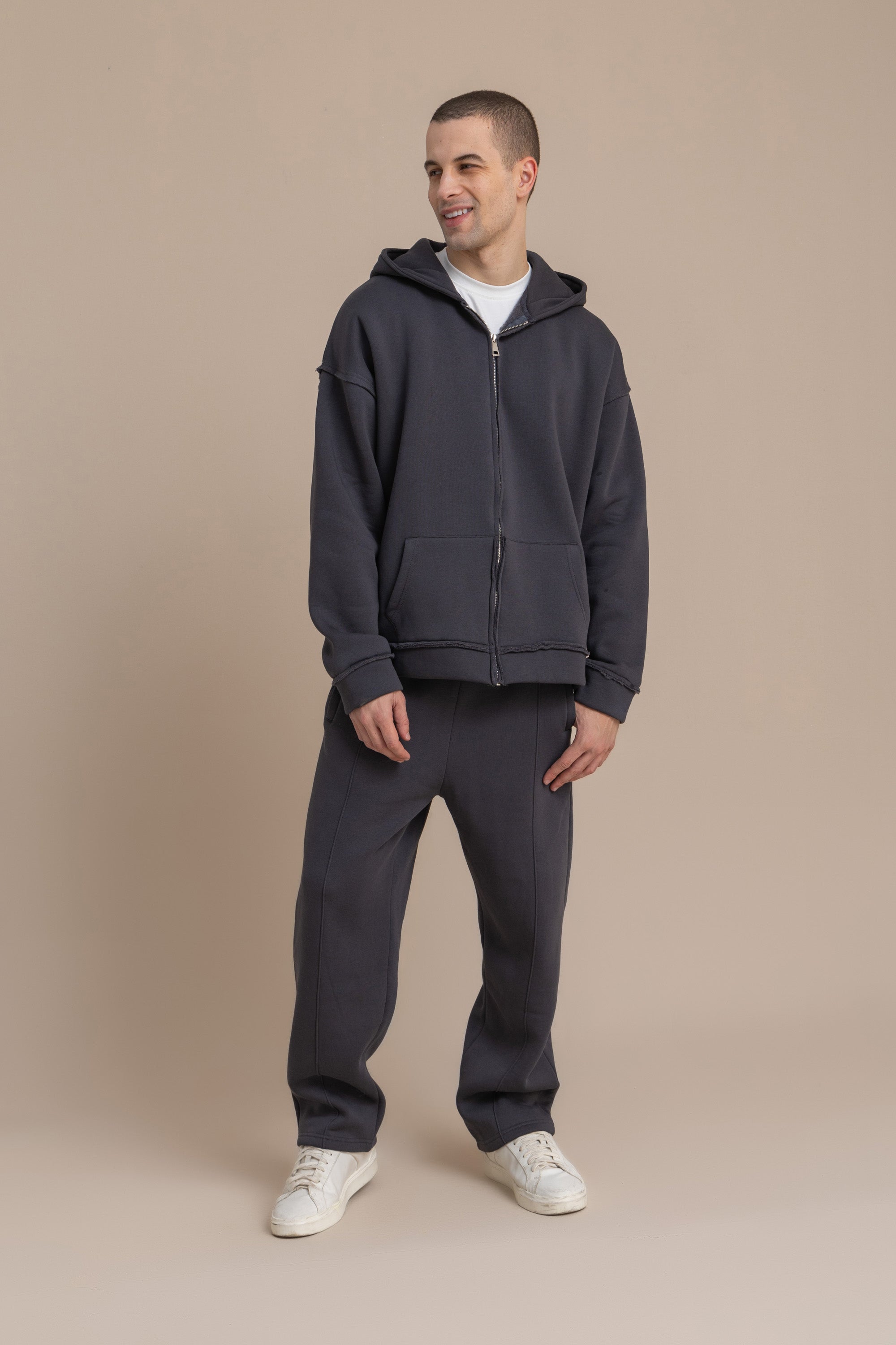 Charcoal Zip Up Distressed Hoodie – Kai Collections