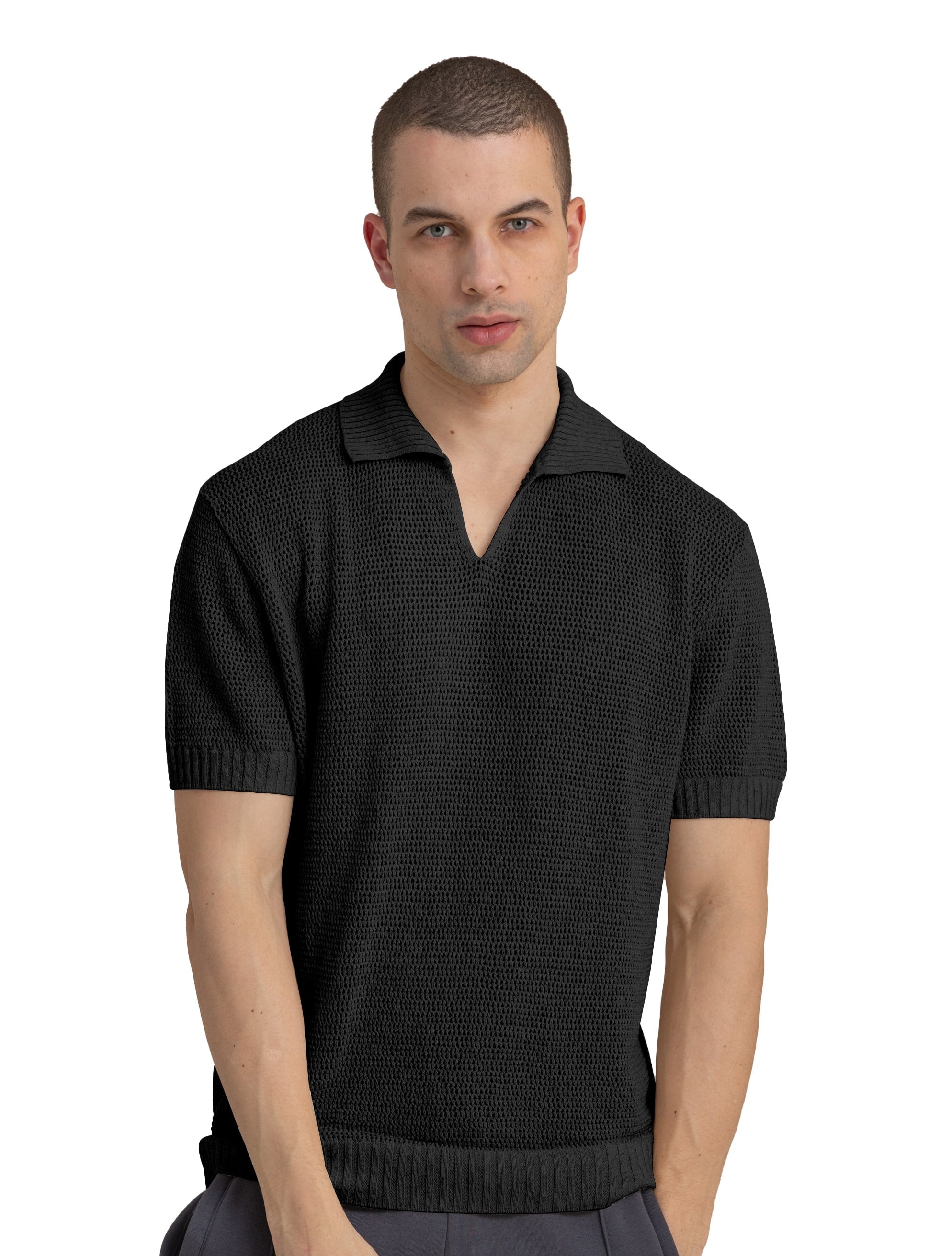 トップス BATONER OX SUMMER KNIT POLO S/S Black トップス BATONER OX SUMMER KNIT POLO S/S Black BATONER
