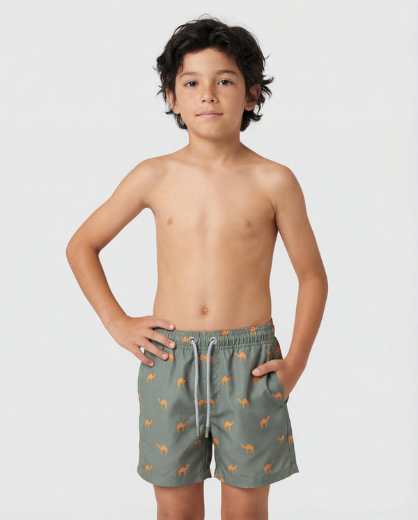 Mini Olive Camels Swim Shorts