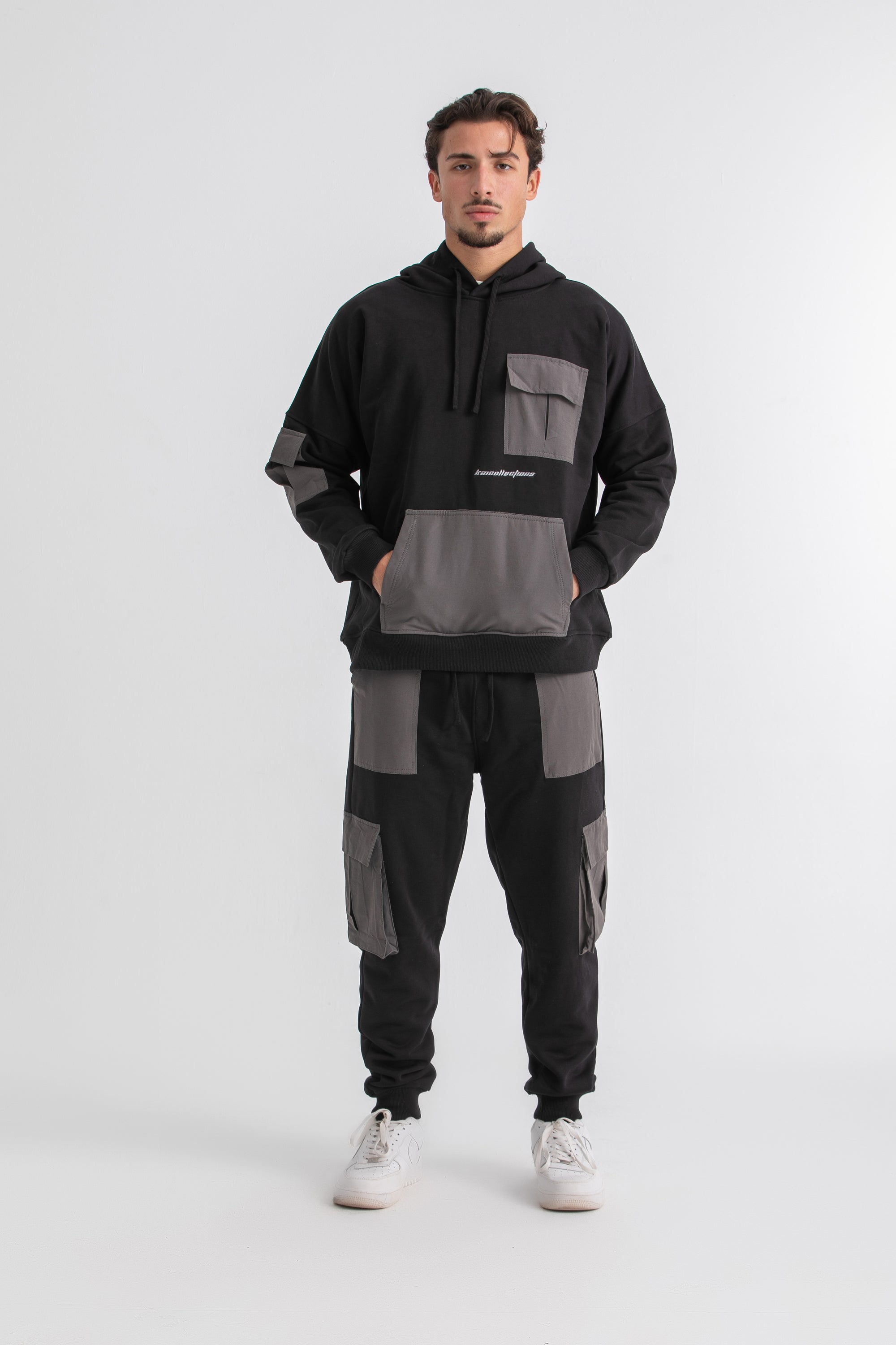 Unisex Black &amp; Grey Cargo Sweatpants