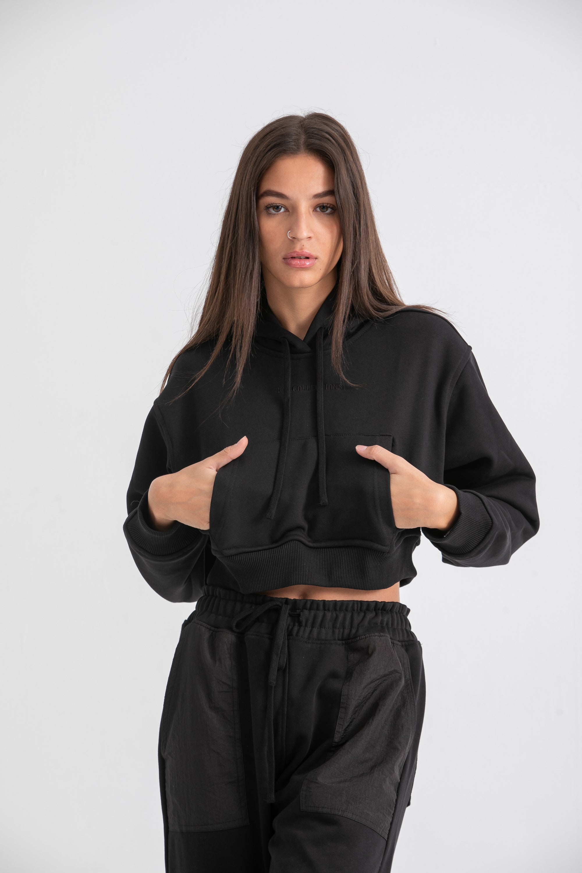Black Cropped Hoodie