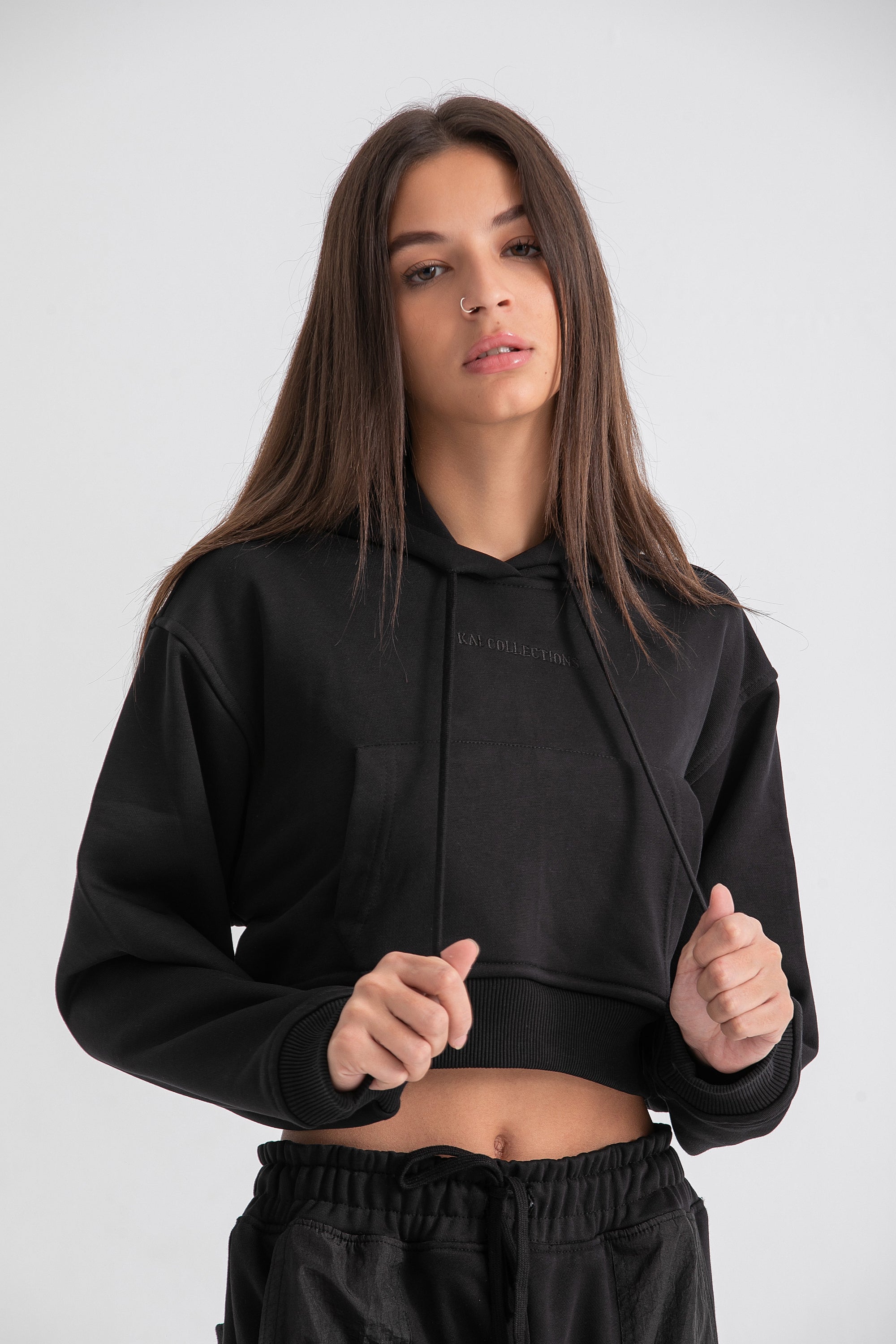 Black Cropped Hoodie