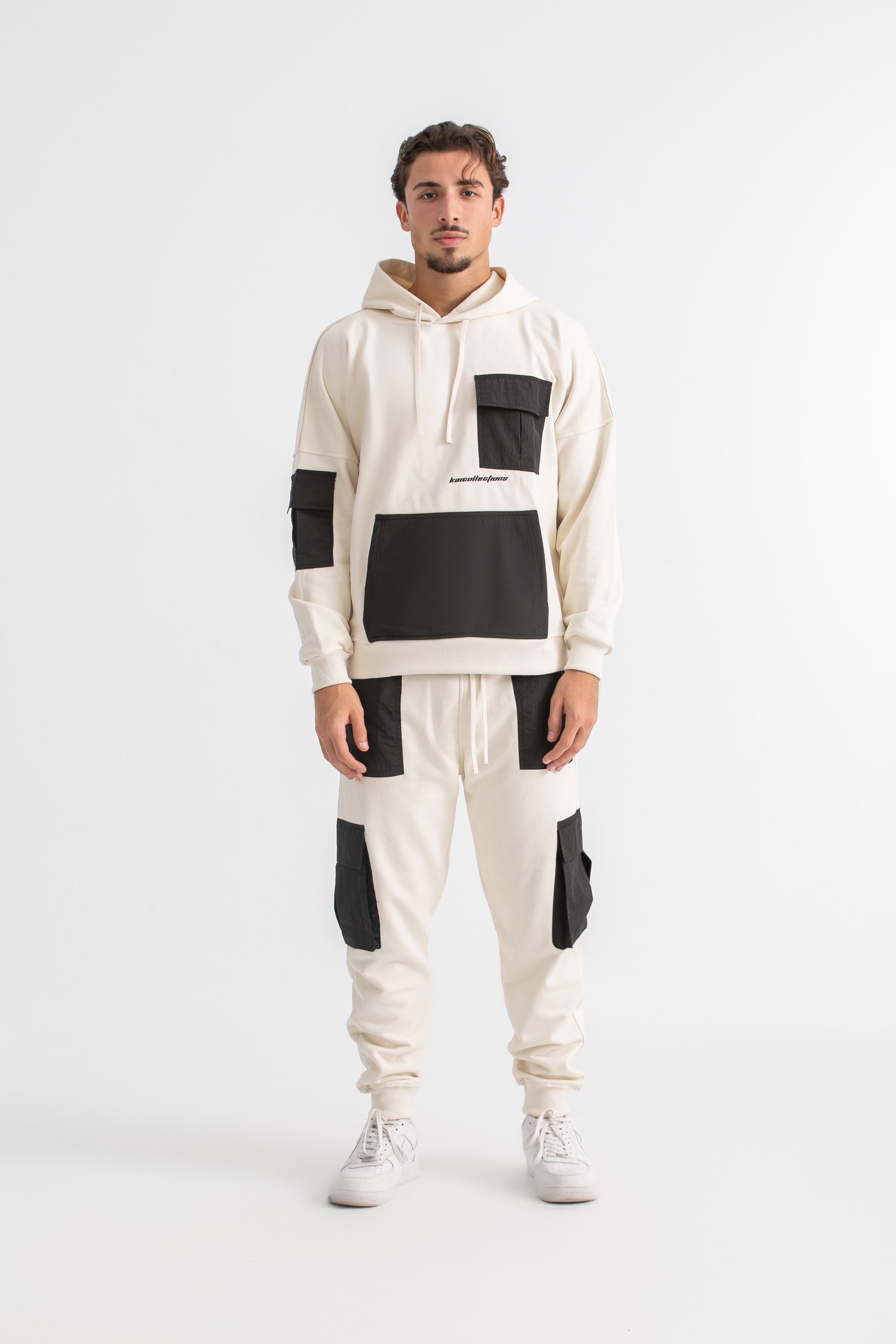 Unisex Ivory &amp; Black Cargo Sweatpants