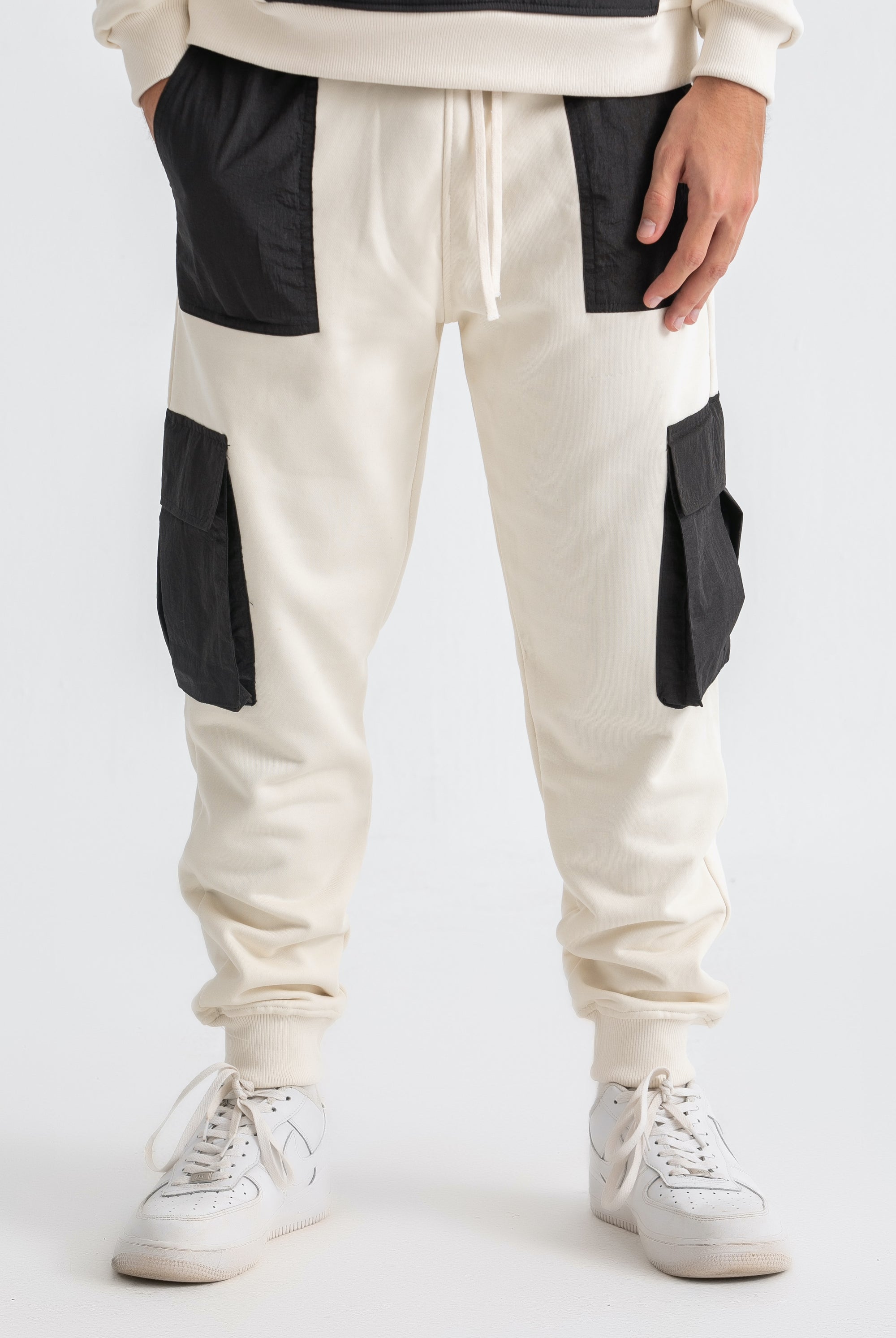 Unisex Ivory &amp; Black Cargo Sweatpants