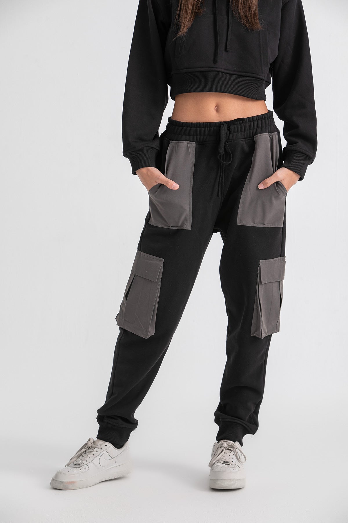 Unisex Black &amp; Grey Cargo Sweatpants