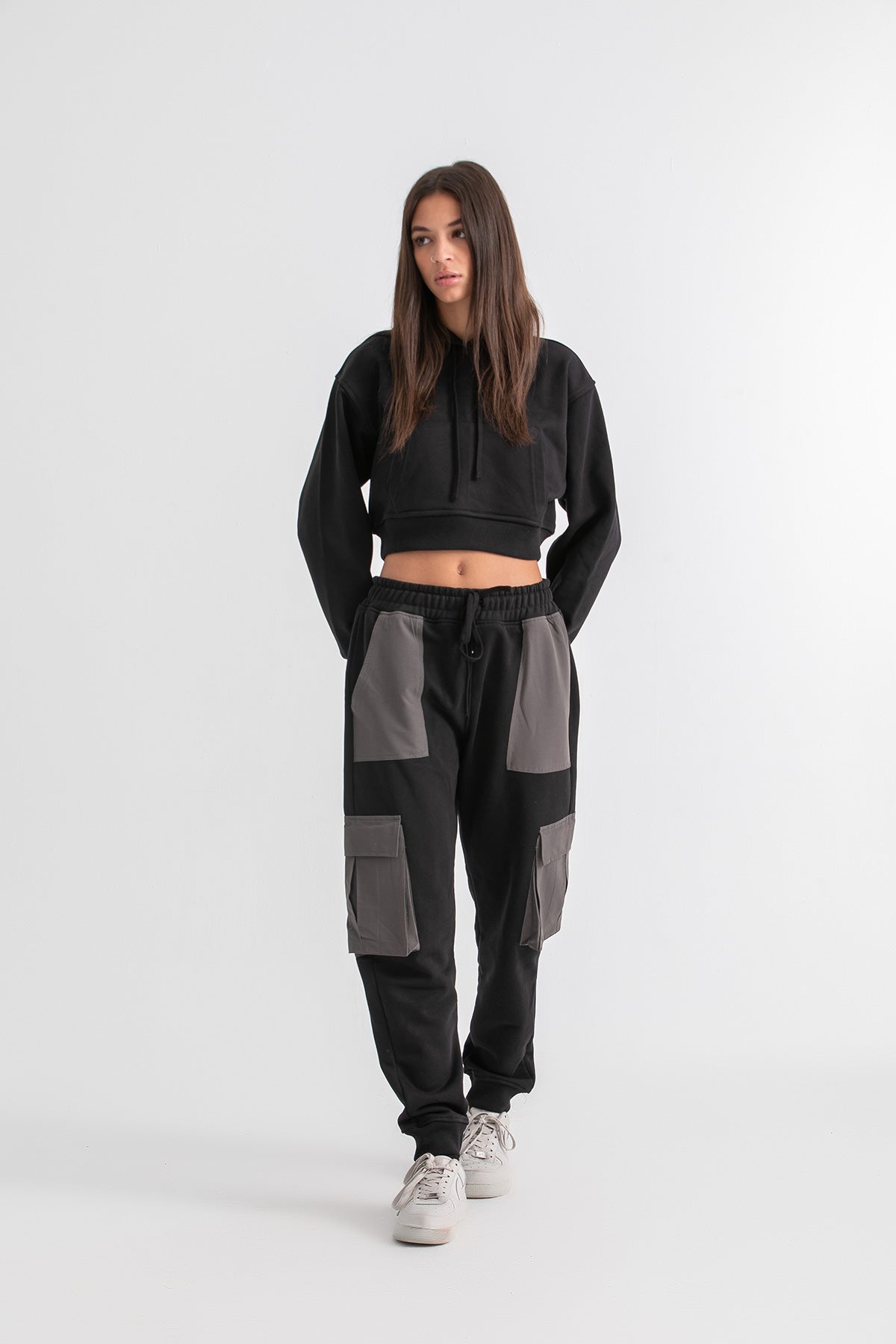 Unisex Black &amp; Grey Cargo Sweatpants